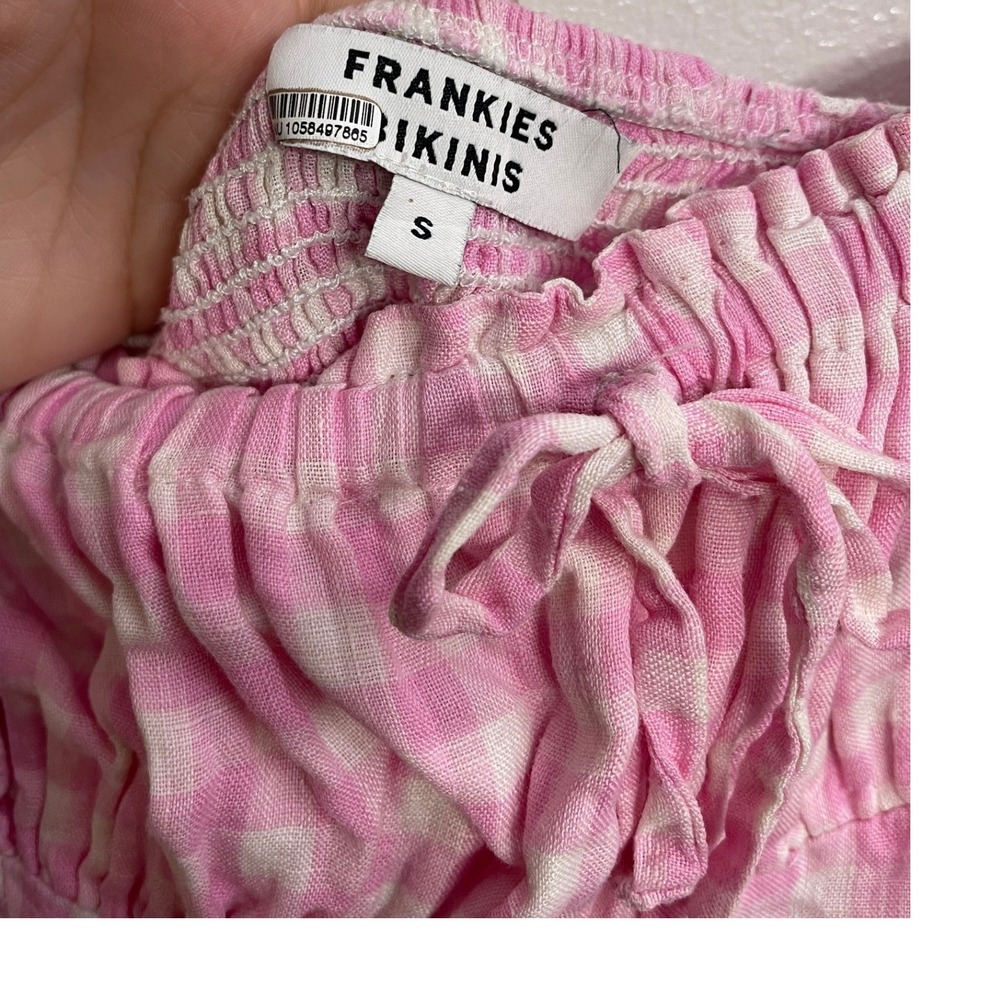 Frankies Bikinis Christabelle 100% Linen Maxi Dress Pink Gingham Cottagecore S - Picture 6 of 6